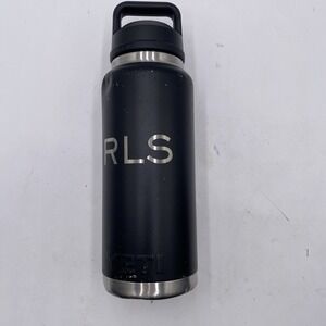 Yeti Rambler 36 OZ Bottle Black‎ Chug Cap SEE PICS Shows Wear Scratches ENGRAVED